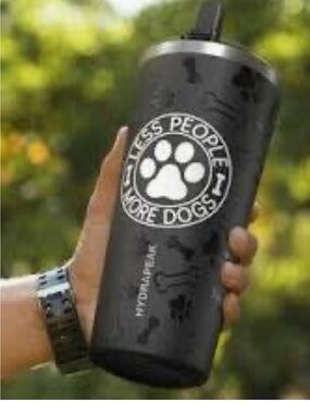 HydraPeak Less People More Dogs Black Grande Tumbler With Reusable Staws New NWT